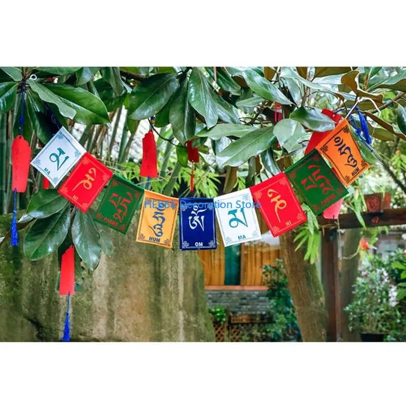 B0KC Mini Colorful Wind Horse Flag 5 Colors Traditional Buddhist Ceremony Flag for Outdoor Tree Mountain Top Decoration Flags