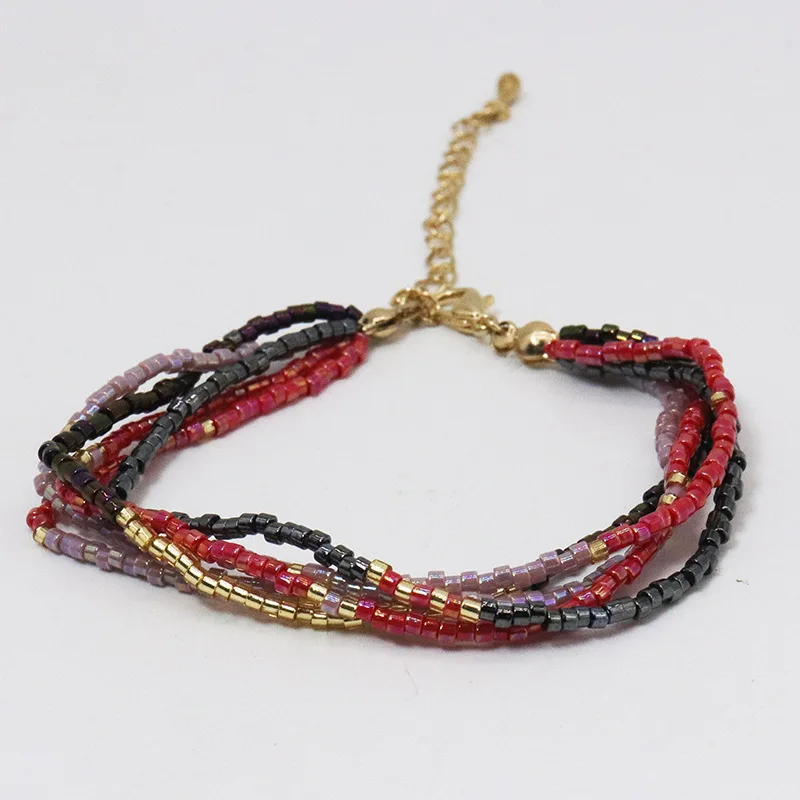 Rice bead bracelet Originality Multilayer Crystal Hand knitting Bohemia Adjustable Fashion Simple Beaded bracelet