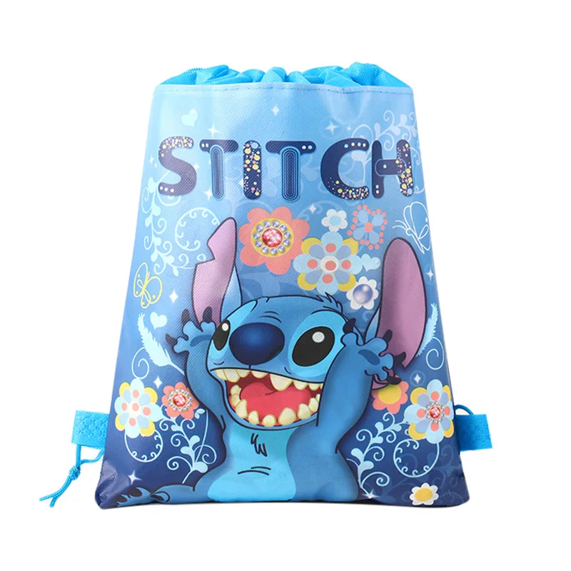 Stitch Disney Drawstring Bag Non-woven Cartoon Angel Print Portable Storage Bags Anime Kids Christmas Gift Pocket Sport Backpack