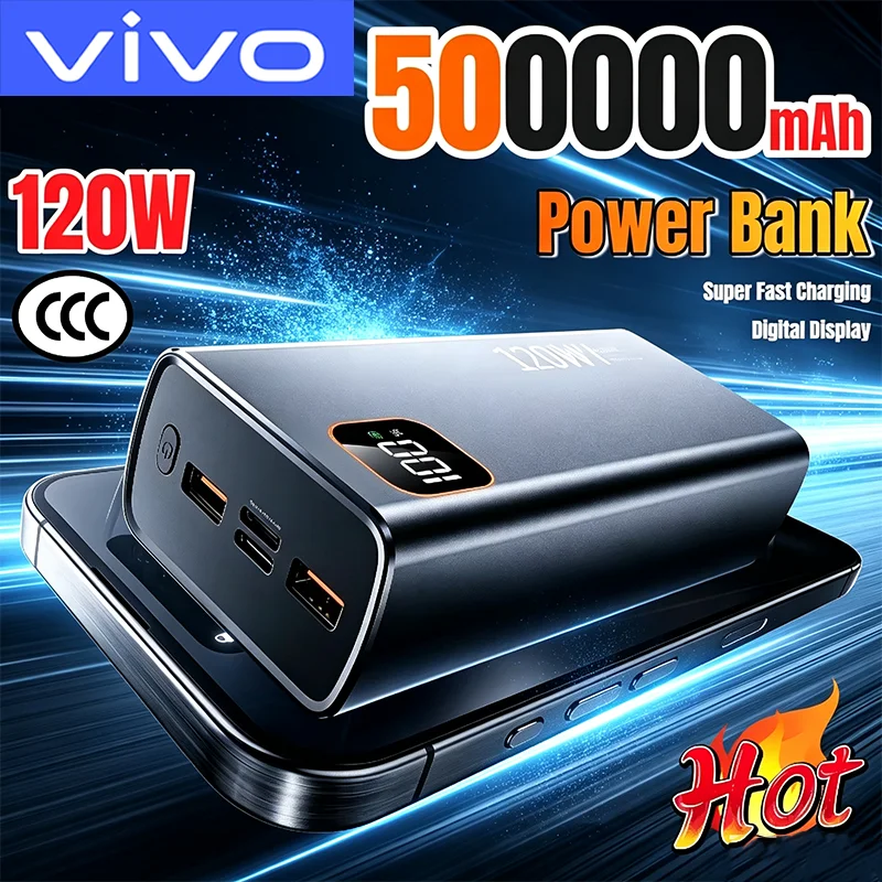 VIVO 500000mAh Portable Power Bank 120W Large Capacity Super Fast Charging Digital Display External Battery Powerbank New