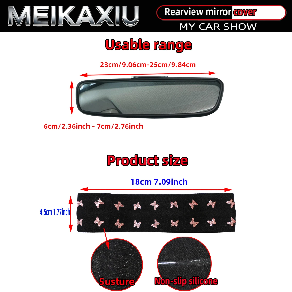 1PC Blingbling Butterfly Shimmering Fabric Car Rearview Mirror Cover Automotive Interior Accessory for Women New Style
