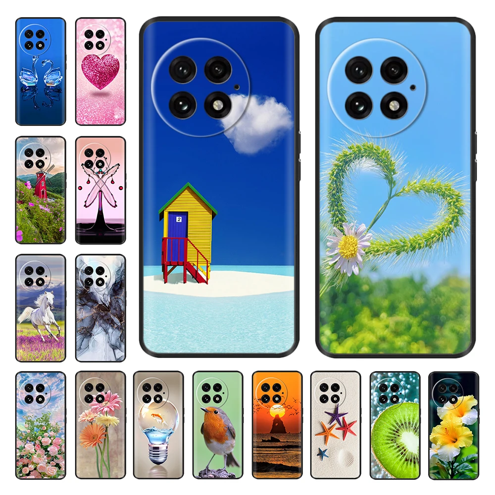 Silicone Case For Oneplus 13 Case Cute House Printed Soft Black TPU Back Cover for One Plus 13 Fundas Oneplus13 Phone Case Capas