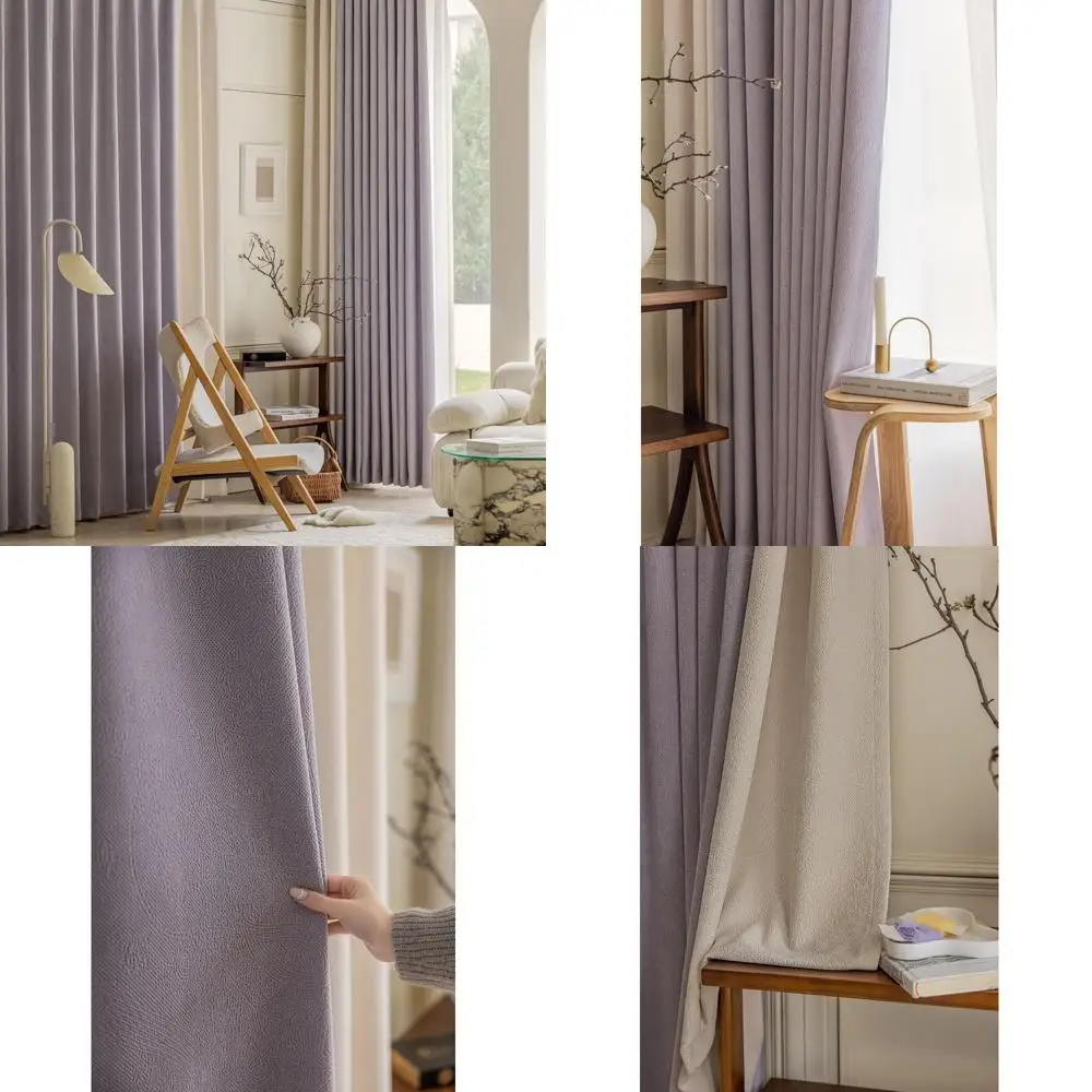 Tende jacquard in ciniglia oscuranti, patchwork crema viola chiaro con occhielli, 42x54 pollici, set a 2 pannelli, dolcetti per finestre durevoli