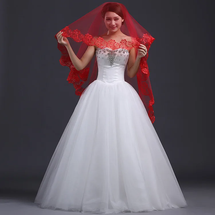 Women Bride Bridal Red Halloween Wedding head hair Lace Party Veil 2024