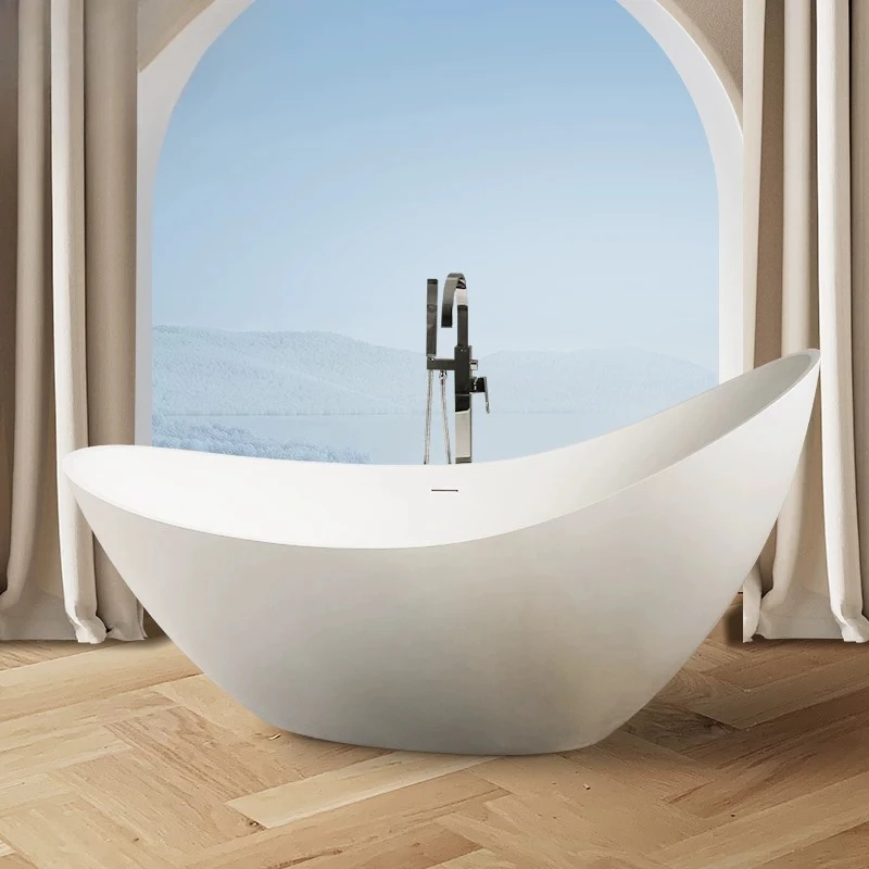 

Artificial stone bathtub Household independent adult small apartment integrated moon-shaped bathtub