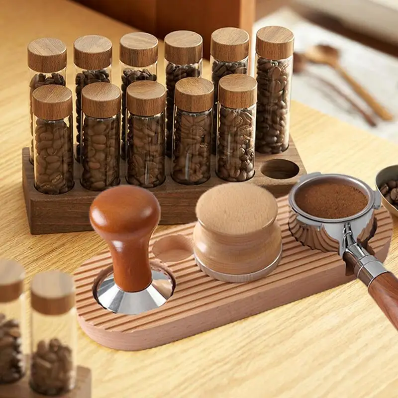 Wooden Coffee Tamper Holder Coffee Handle Cloth Powder Wooden Base Espresso Coffee Accessories Storage Bar Coffee Utensils
