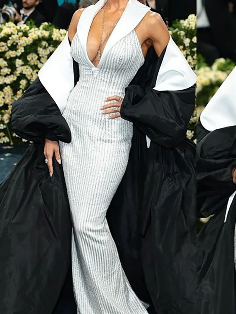 Chic Deep V-Neck Beads Sleeveless Floor Length Formal Evening Dresses Celebrity Dress Customized ﻿