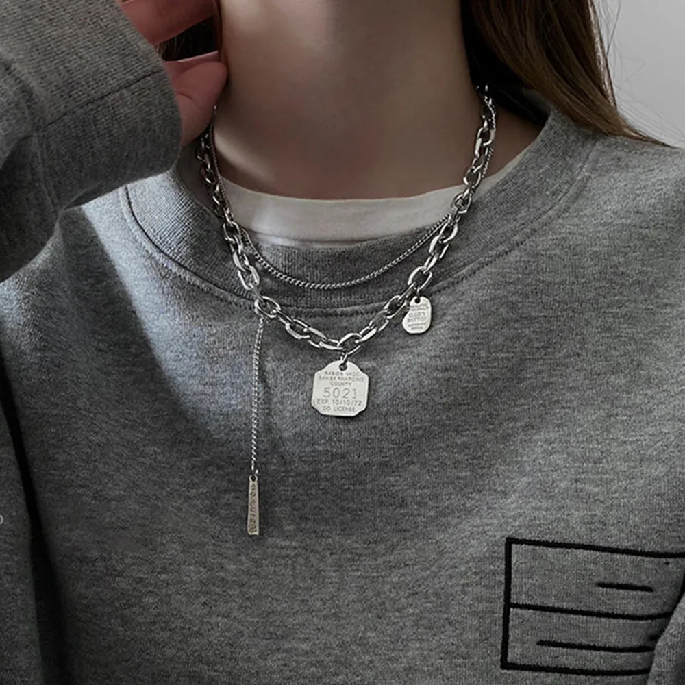 

Fashion Fringe Double Layer Sweater Chain Advanced Sense Titanium Steel Necklace Women's Girl Necklace Personality Hip Hop Style