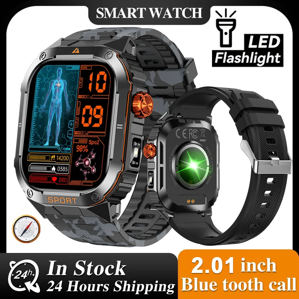 

New from DAORKOW 2025 Military Smart Watch Men Flashlight 3ATM Waterproof Outdoor Sports Tracker Call Reminder Smart Watch