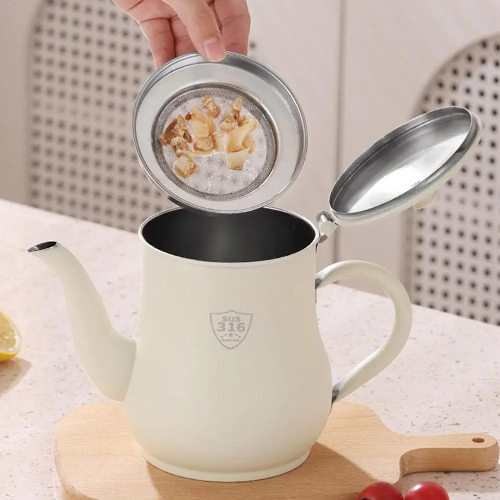 Food Grade Stainless Steel Oil Pot Kitchen Household With Removable Strainer Oil Separator Grease Storage Pot Kitchen Supplies view 3