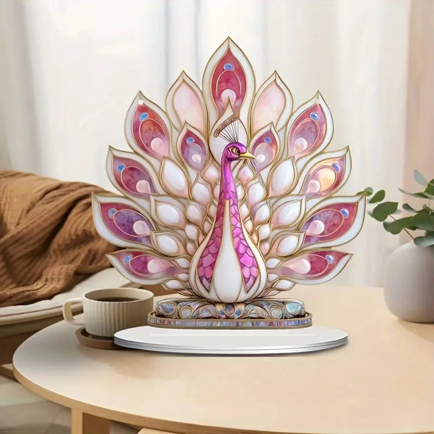 Colorful Peacock Statue, 2D Flat Acrylic Figurine,Home,Office,Cafe,room,Studio,display Case,Table Ornament Desktop Decor Kit