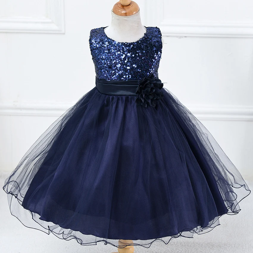 3-14yrs Hot Selling Baby Girls Flower sequins Dress High quality Party Princess Dress Children kids clothes 9colors