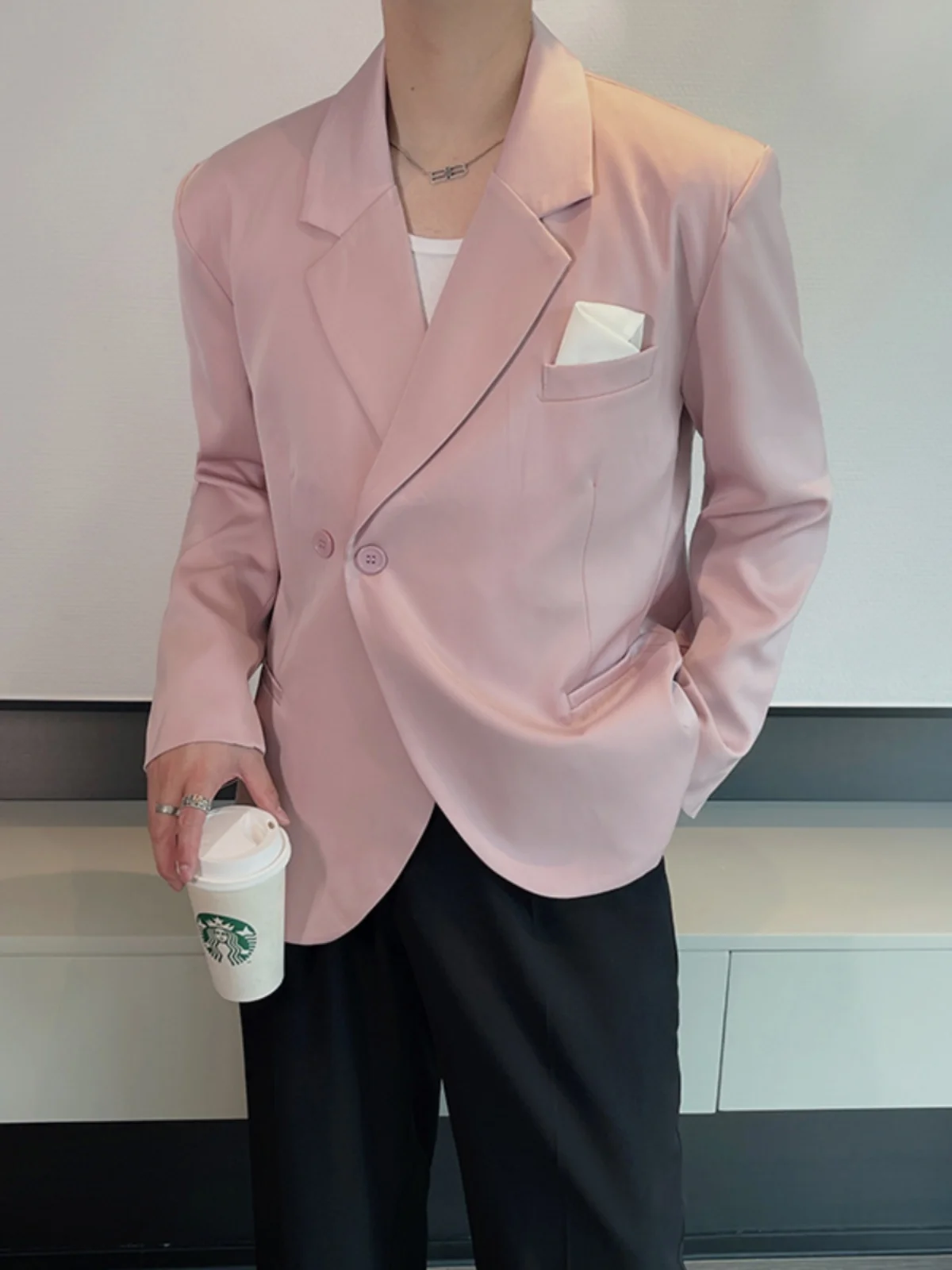 

Korean Sle Casual One Button Men's Suit Lightweight Luxury Briti Sle Outerwear Long Sve Autumn Faion Trend