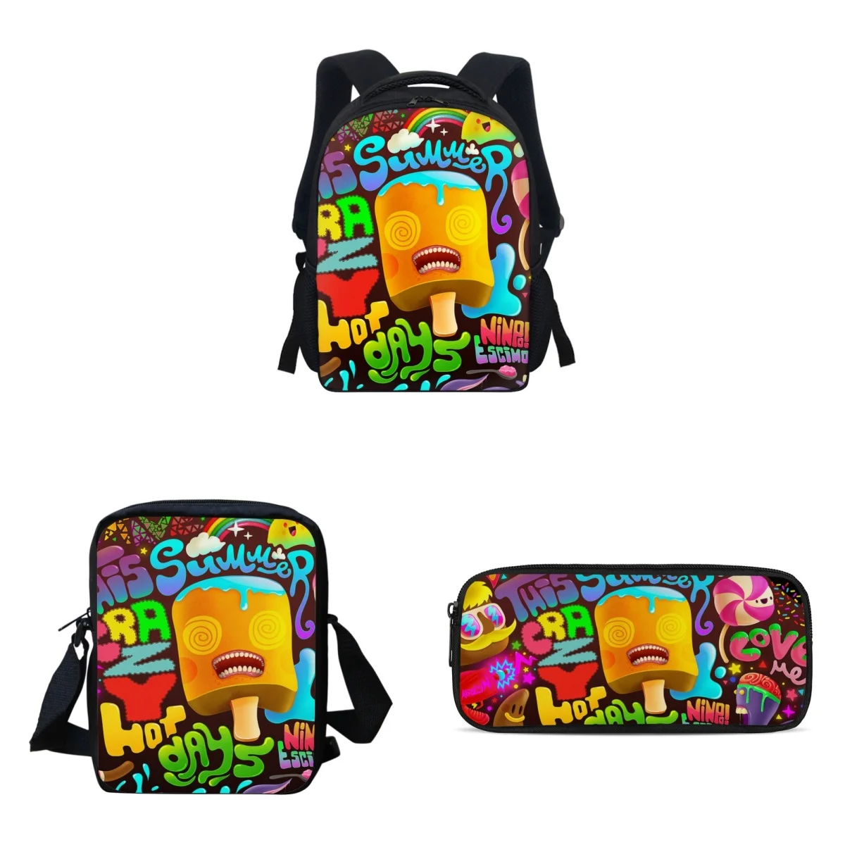 

Cartoon Pattern School Bag Set For Girls Boys 10 to 15 years Teen School Backpack Student Bookbag Kids Lunch Bag Satchel Bolsas