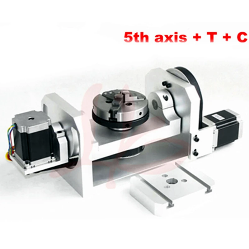 LY แกนหมุน 3jaw Chuck พร้อมตาราง 5th แกนหมุน 98 มม.ความสูงกลางสําหรับเครื่องแกะสลัก