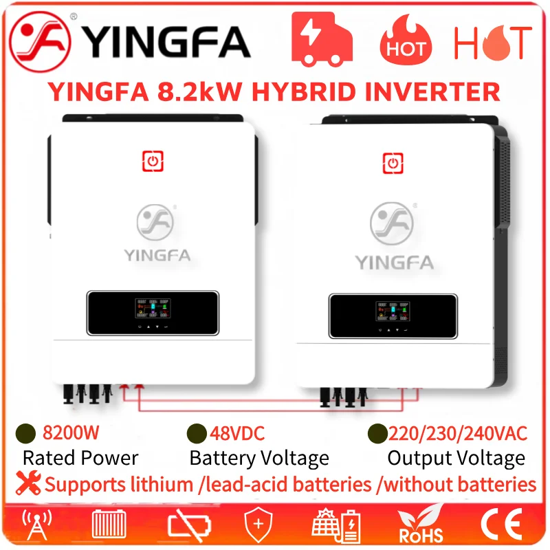 YINGFA 8.2kW 8200W Hybrid Inverter 48V 220V 230V 120A MPPT Charge Controller Dual Output On Off Grid BMS Wifi Solar PV Inverter