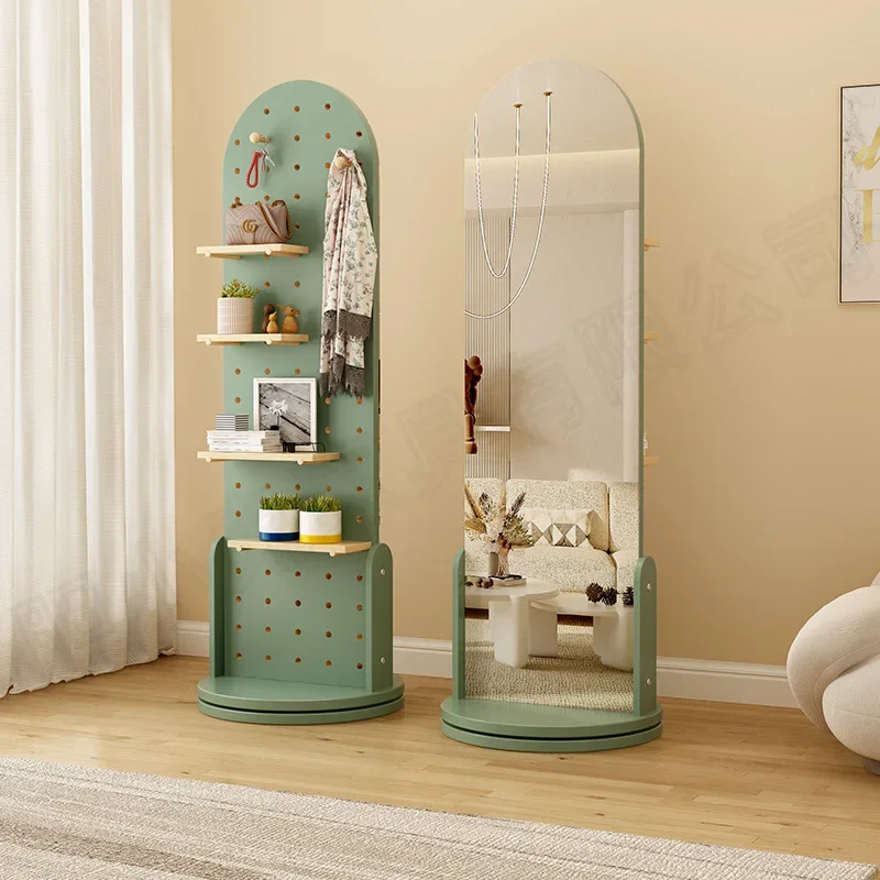 Full-length mirror Floor-to-ceiling mirror Arched bedroom hole board Rotating movable coat rack Integrated full-length mirror