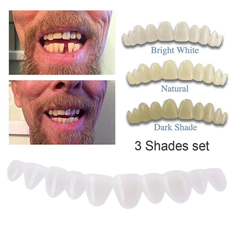 3 Shades /set Temporäre Dental Oral Falsche Zähne Zahnersatz Dentadura Perfekte Lächeln Veneers Fit Flex Prothese Paste Hosenträger