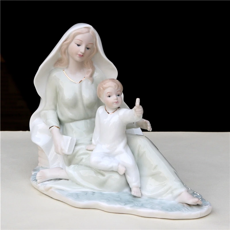 Porcelain Blessed Virgin Mary Sculpture Handmade Ceramics Christ Statue Jesus Church Ornament Religion Craft Bible Furnishing