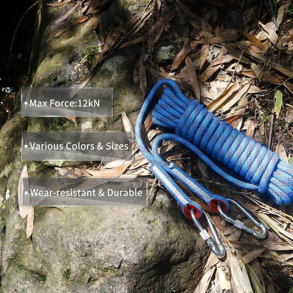 حبل التسلق، 10 مم، حبل سلك ملحق عالي القوة مع خطافين فولاذيين، لحواف الإنقاذ في الهواء الطلق