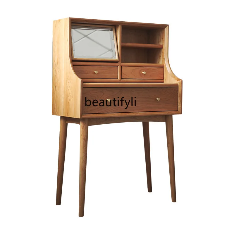 

Nordic Cherrywood Dressing Table Bedroom Makeup Table Japanese Modern Simple Small Apartment Solid Wood kawaii room decor