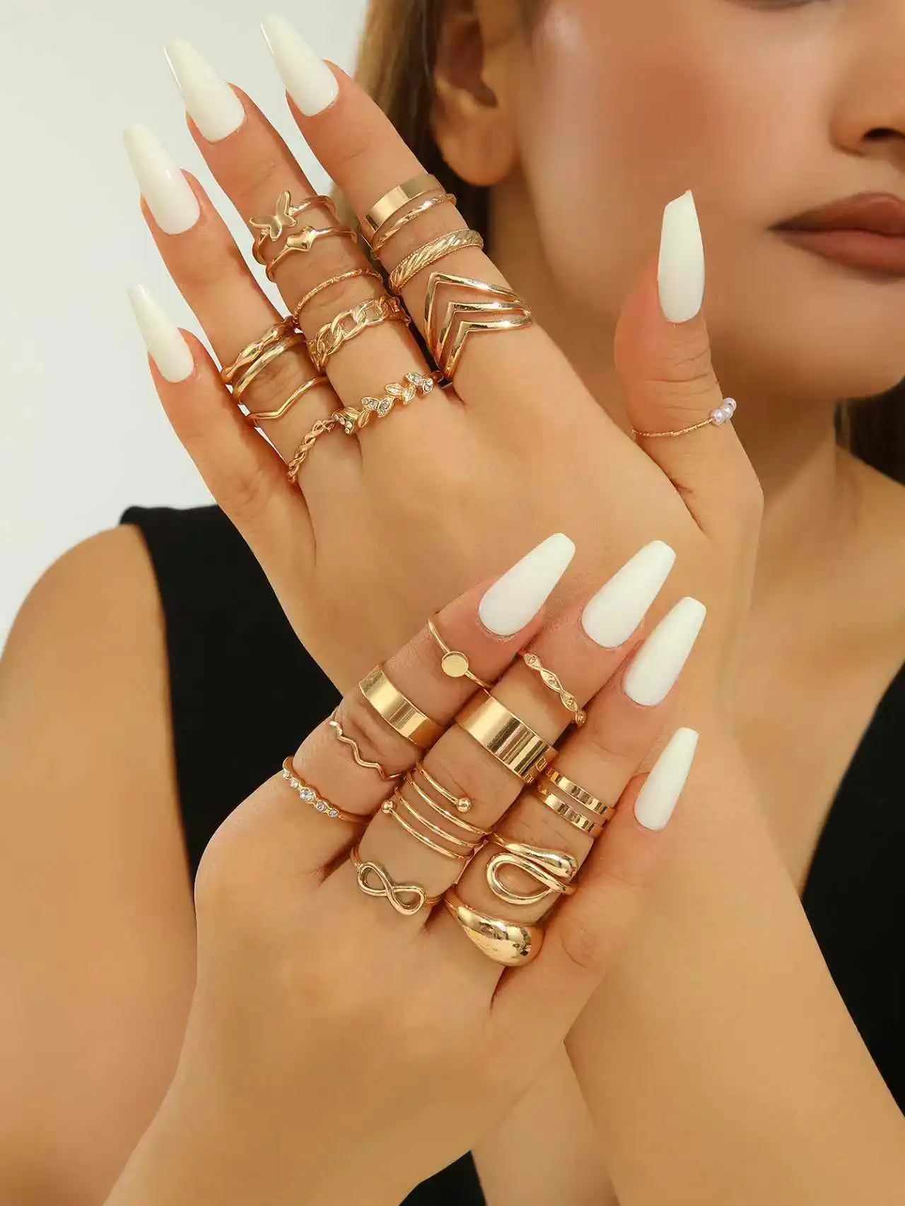 مجموعة خواتم نسائية كلاسيكية على شكل نجمة القمر على شكل ثعبان مجوفة مكونة من 25 قطعة