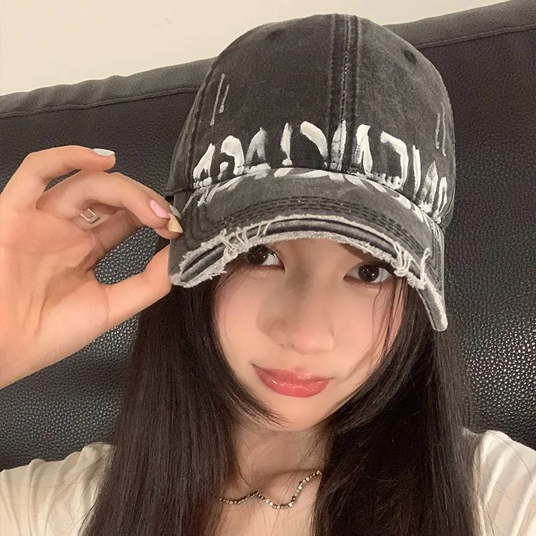 Retro Alphabet Summer Gray Baseball Cap Female Peaked Cap Wide Brim Versatile Casual Hat
