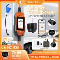 feyree Type2 4.3 inch Touch Screen 7kW 32A Adjustable Portable EV Charger with Adapter Smart APP Wi-Fi Control for Electric Cars