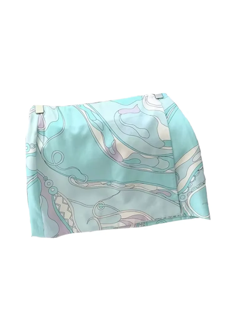 Summer Fashion Beach Style Party Geometric Print Silk Mini Pencil Skirt Women's Middle Waist Sexy Buttock Covering Short Skirt