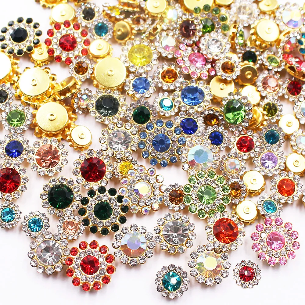 100PCS Flower Sew On Rhinestones Shiny Crystals Trim Glass Stones Beads Button Crafts Sewing Rhinestones for Clothes Decoration