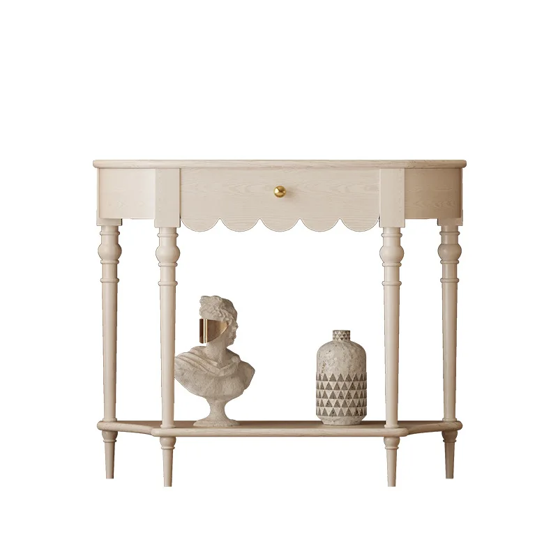 

Solid wood French cream wind entrance cabinet Entry semicircular entrance table Medieval light luxury dining side cabinet Living