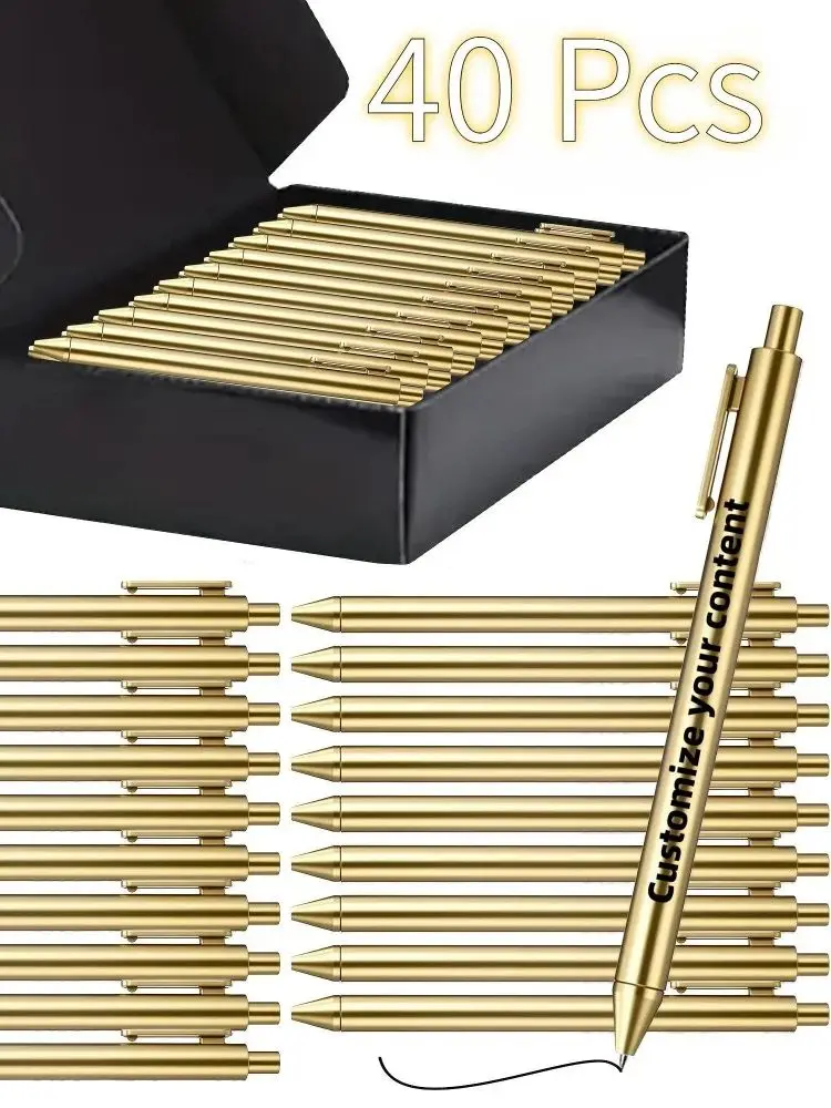 Maßgefertigtes 40-teiliges Luxus-Kugelschreiber-Set mit Schwarzer Geschenkbox Einziehbarer Schwarzer Tinte Lasergravierter Text, Glatt Schreibender Stift 10/40 Stück