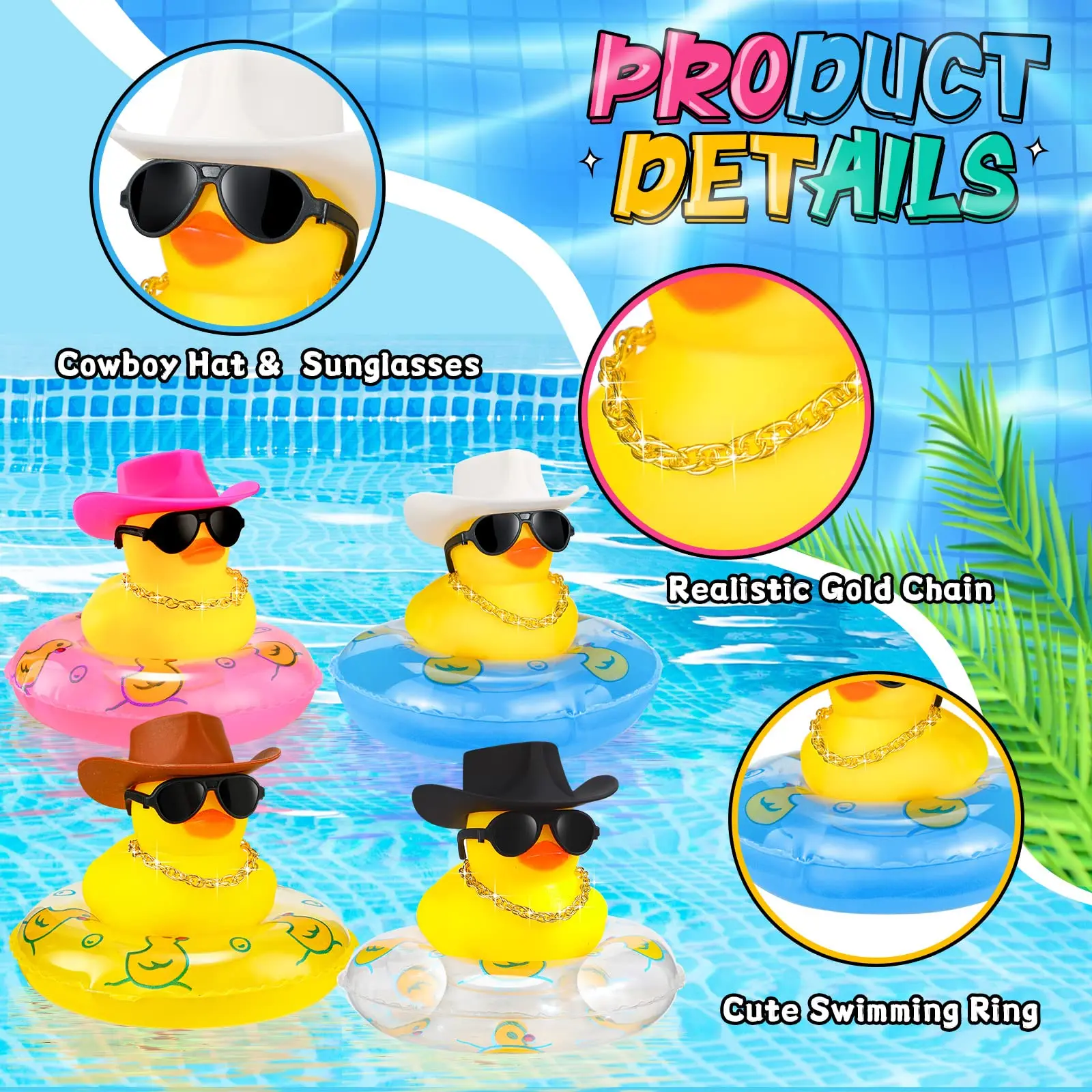 24 Set Cowboy Rubber Duck Mini Car Yellow Duckies Bath Toys Party Favor Duck Car Dashboard Decorations for Bathtub Shower Birthd