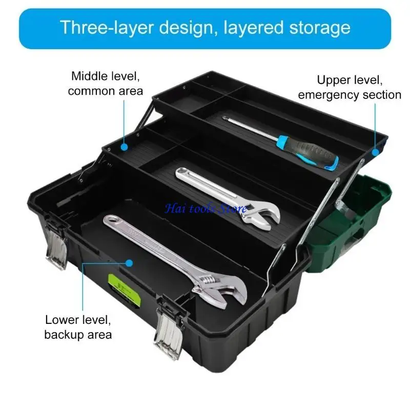 X37E Multiple Compartment Toolbox With Handle, 17" Foldable Storage Case For Workshop