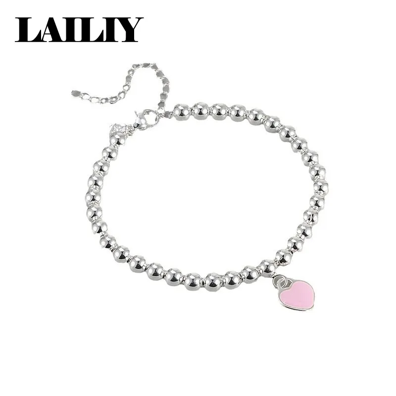 LAILIY 925 Sterling Silber Neues Hochzeits-Geburtstagsgeschenk Party Perlenarmband in Herzform Verstellbares Armband für Damen Modeschmuck