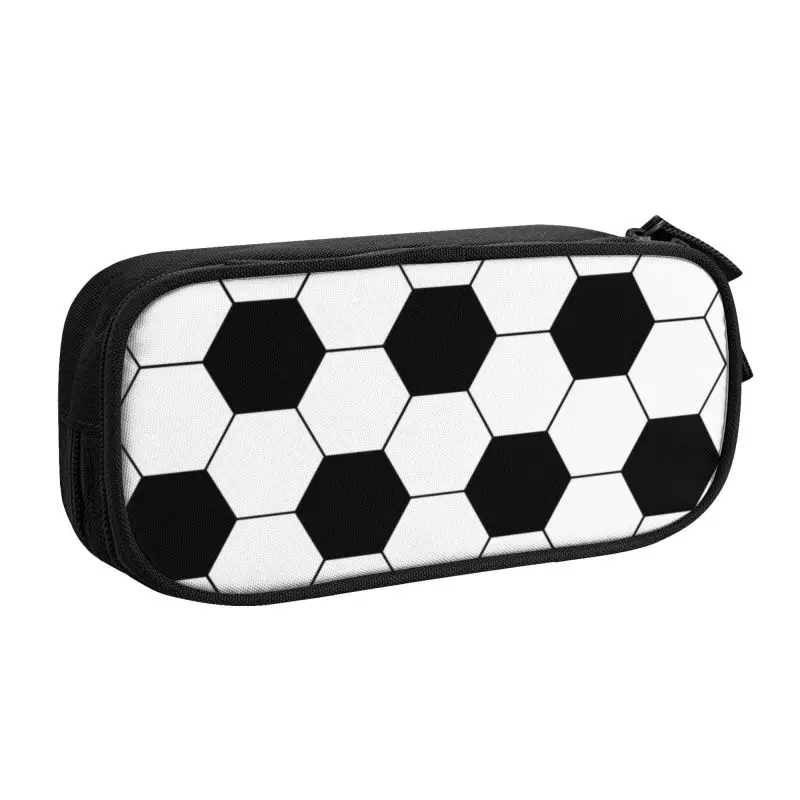 Cute Football Pattern Hexagonal Pencil Case for Girl Boy Large Capacity Soccer Ball Pencil Pouch Stationery