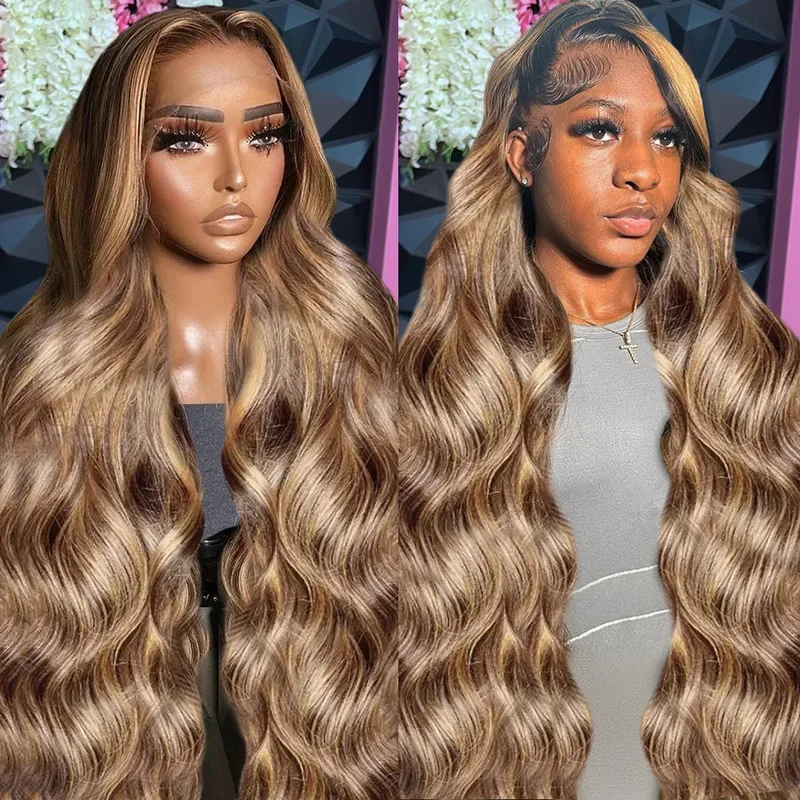 30 40 Inch 4/27 Gekleurde 13X4 Body Wave Human Hair Lace Front Pruik Brazilian Remy Highlight Ombre 13X6 Lace Frontale Pruiken Voor Vrouwen