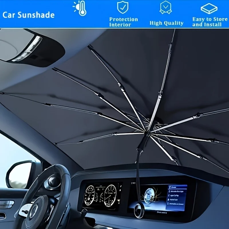 Universal Foldable One-Piece Car Windshield Sunshade Umbrella Easy Install Anti-UV Windscreen Protector for Car SUV Truck
