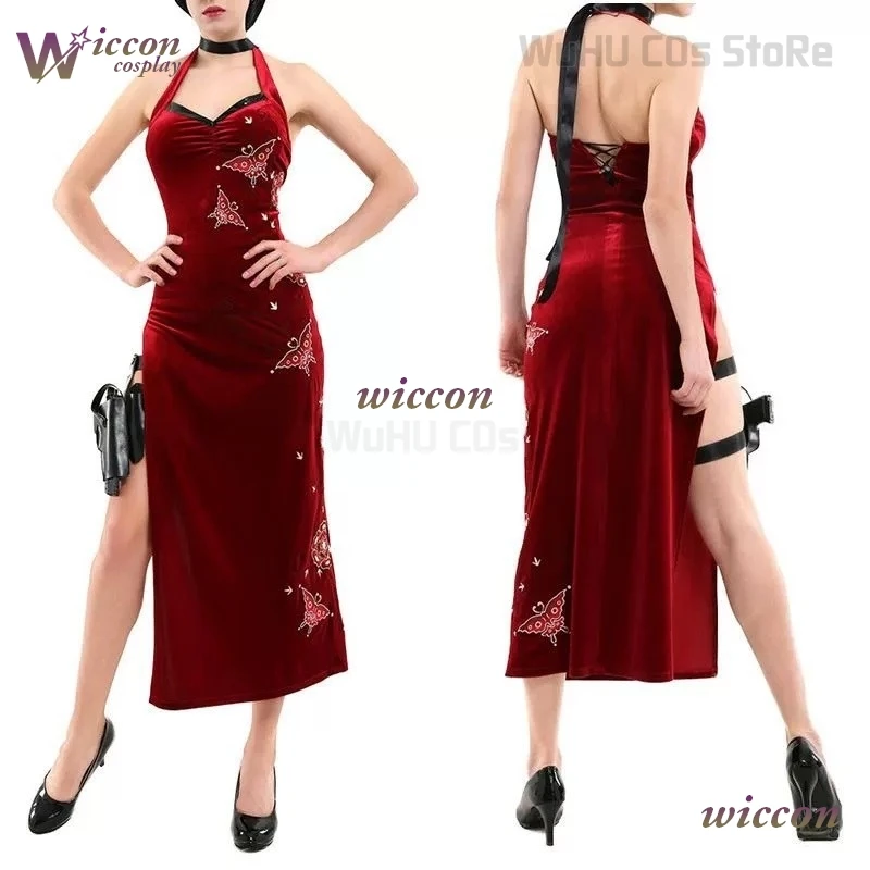 Female Resident 4 Ada Wong Cosplay Costume Evil Cheongsam Red Dress Halloween Carnival Disguise Suit Women Girls