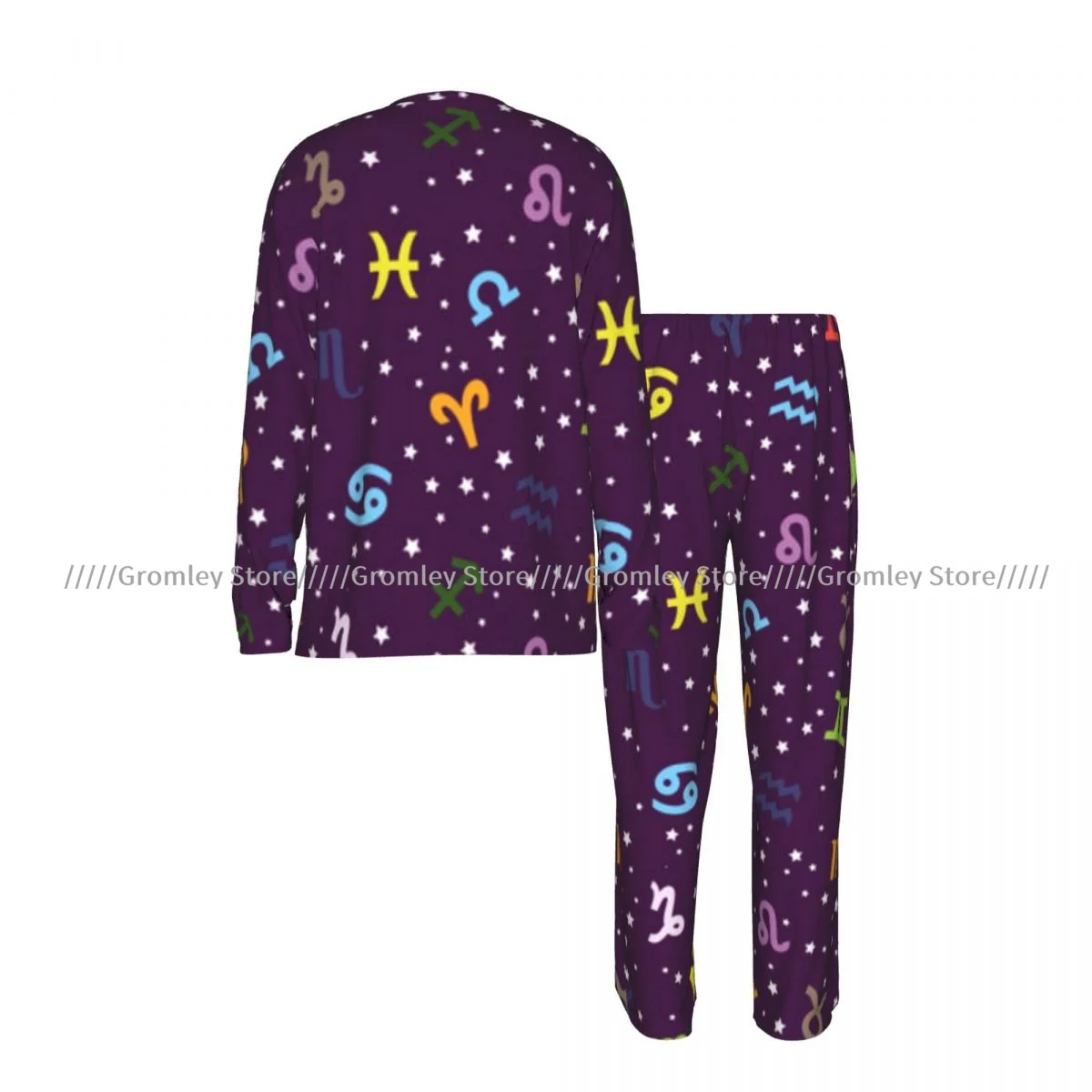 Male Pajama Set Long Sleeve Long Pants Sleep Suit Colored Zodiac Astrology Homewear Men Night Loungewear
