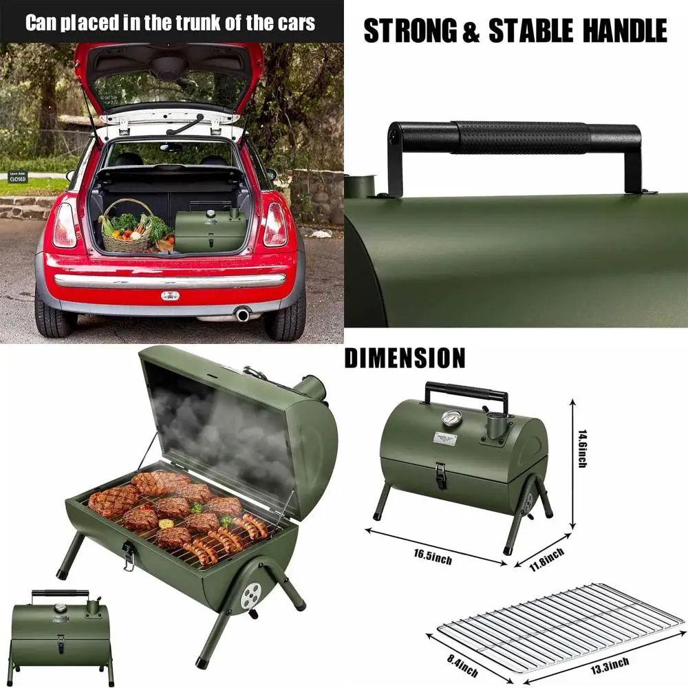 

Портативный складной угольный гриль-барбекю — многофункциональный металлический коптильник для пикников и походов (зеленый)