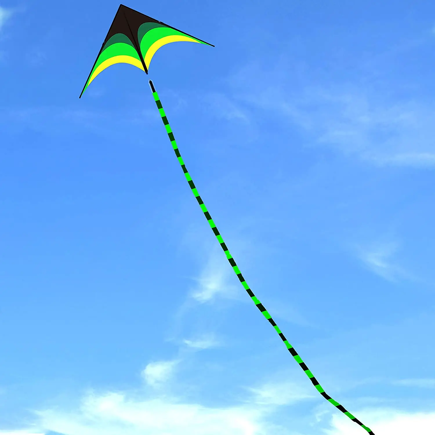 Outdoor Fun Sports New Arrive 1.6m Green Triangle Kites With 10m Tail / Handle & Line Good Flying