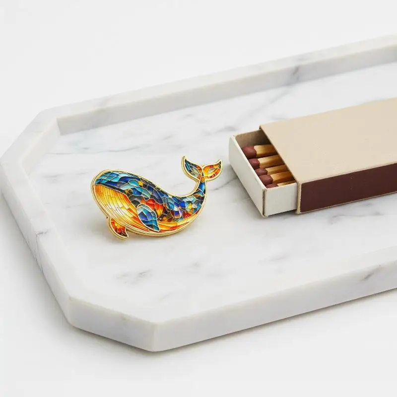 Emaille-Wal-Broschen mit Buntem Mosaikmuster und Goldener Kantenverzierung für Rucksäcke, Jacken, Geschenke für Meeresliebhaber – Detail 8