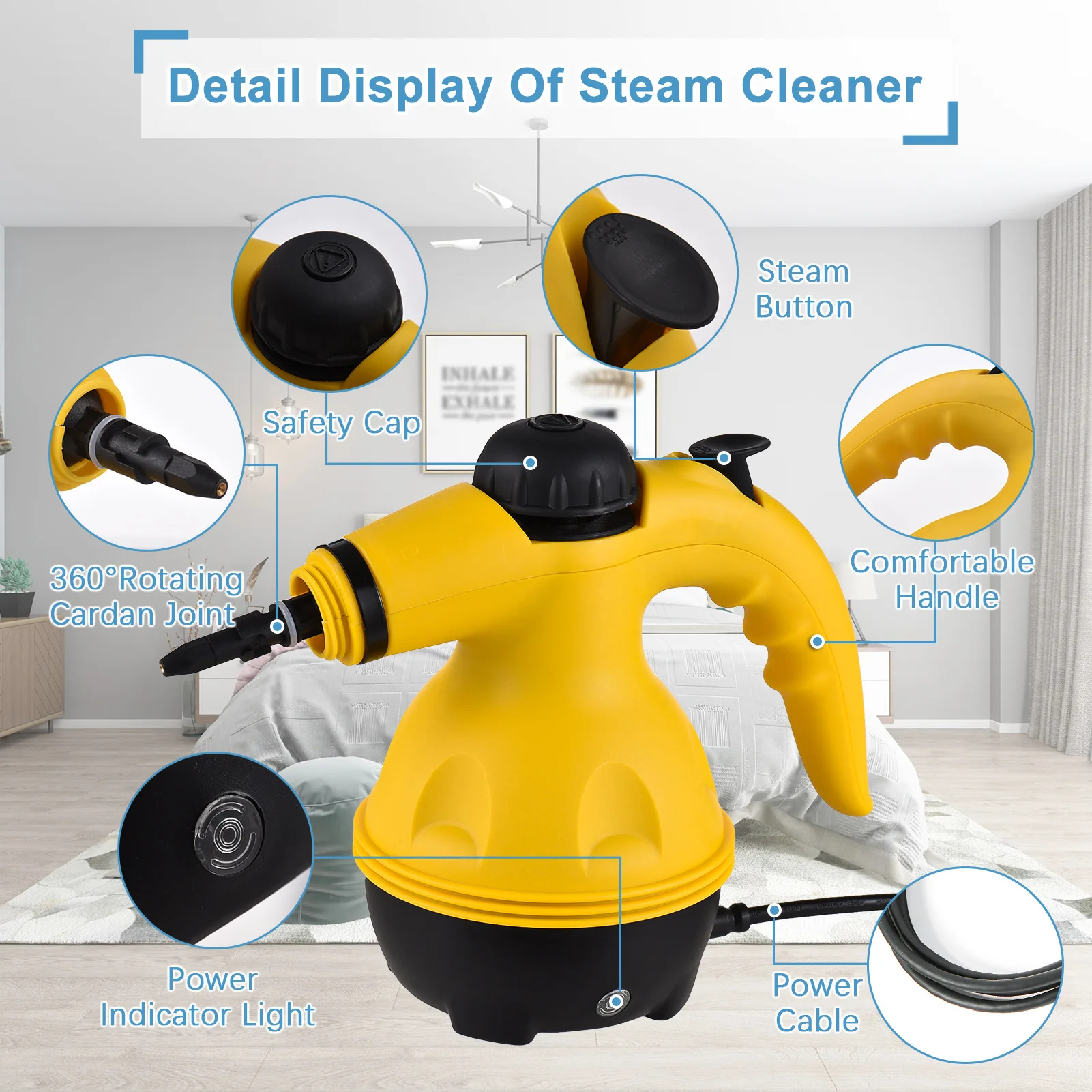 1050W Steam Cleaner 350ml Tank Portable Cleaning Steamer with Safety Lock High Temperature High Pressure Household Cleaning Tool