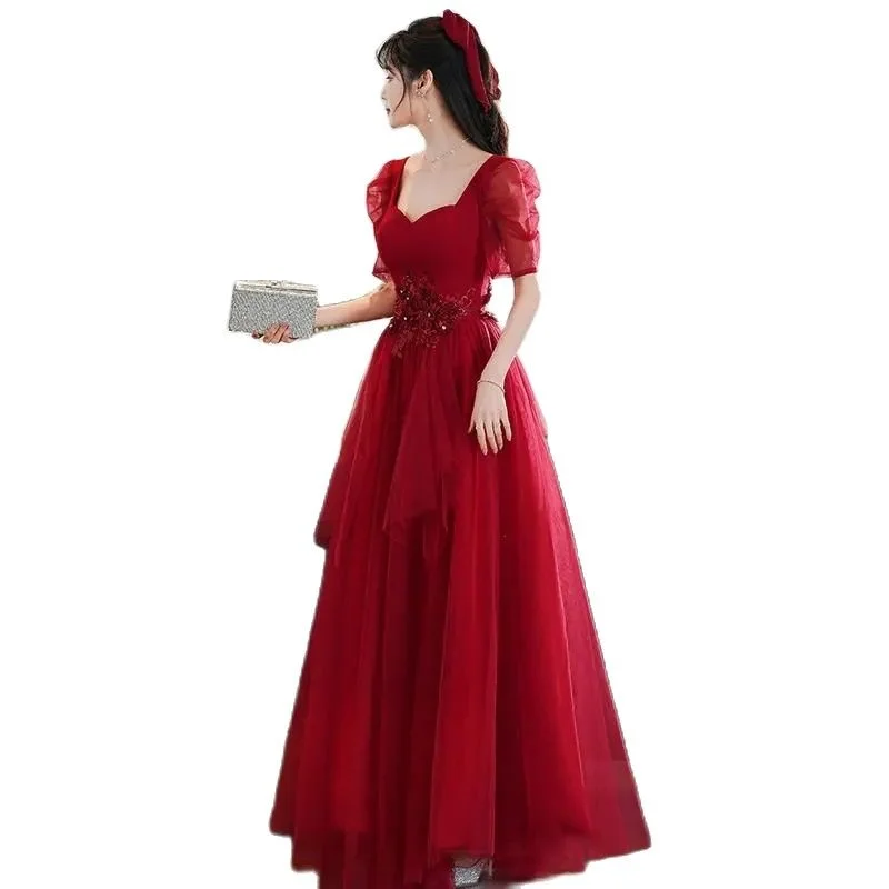 

Toast Dress Bride 2023 New Wedding Engagement Wine Red Back To The Door Evening Dress Female Thin Can Be Worn At Ordinary Times