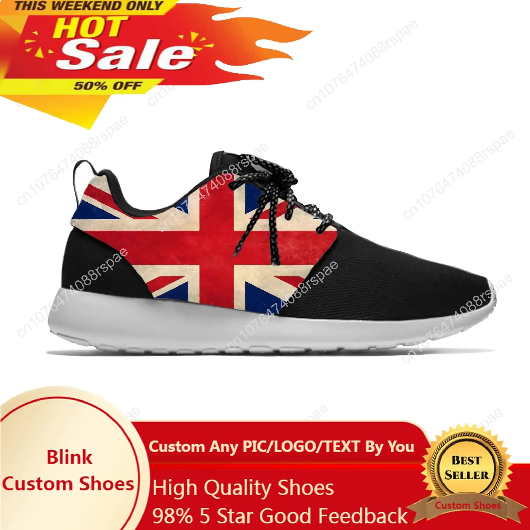 Chaussures de course légères respirantes décontractées avec impression 3D pour hommes et femmes, baskets de sport britanniques, Royaume-Uni, Royaume-Uni, Royaume-Uni, Union Jack