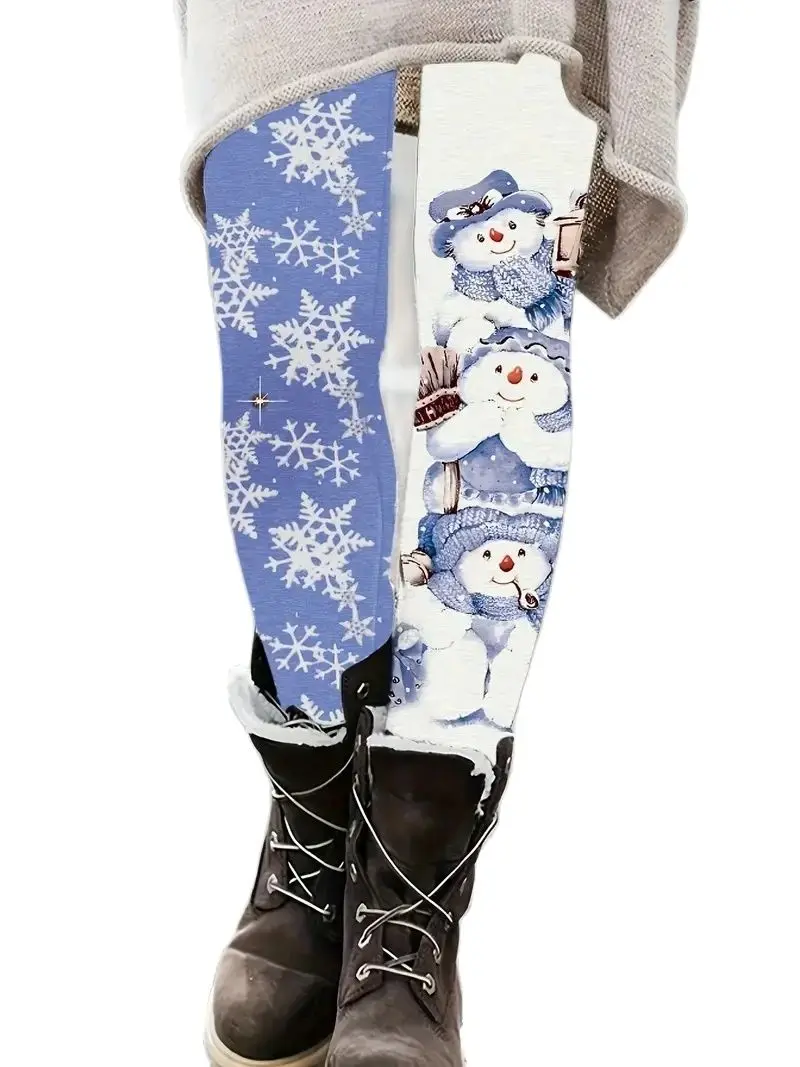 Christmas snowflake print stretch comfortable slim-fit hip lift tights casual leggings for women with a festive vibe