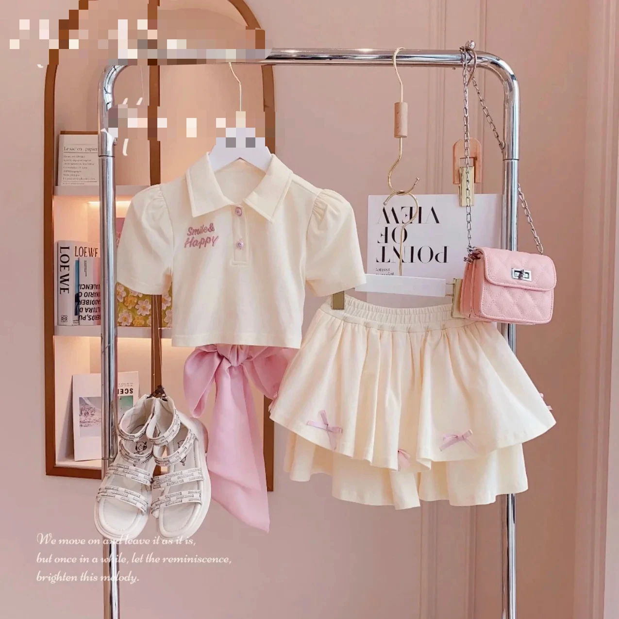 2024 Retail  New Baby Girls Teenage Summer Fashion Sets, Back Bow Top+  Skirts  2-9T E5240