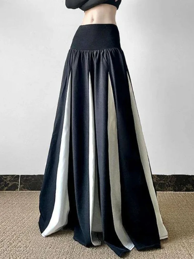 Oversize Black White Patchwork A-line Skirts Y2k Mid-length Loose Skirt For Women 2025 Spring New Korean Fashion Clothing