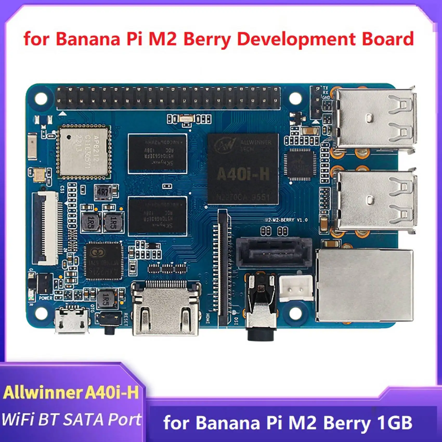 Carte de Développement de Port Ethernet Gigabit, pour Gels Pi M2 Berry Façades Core A7 Allwinner A40I CPU SATR Wild